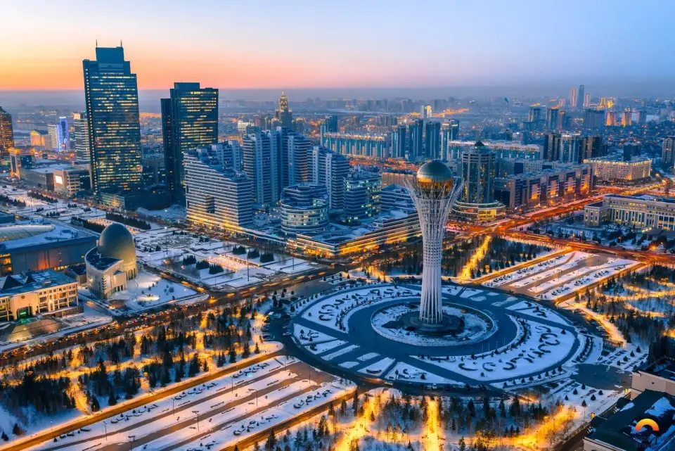 Modern Almaty skyline at dusk