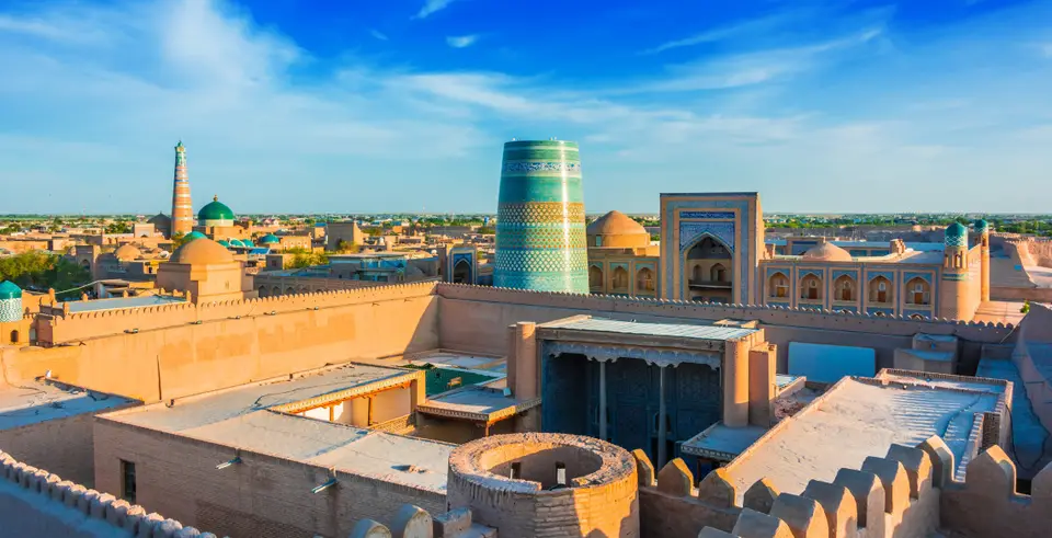Kalta Minor rising over the courtyards of Ichan-Kala