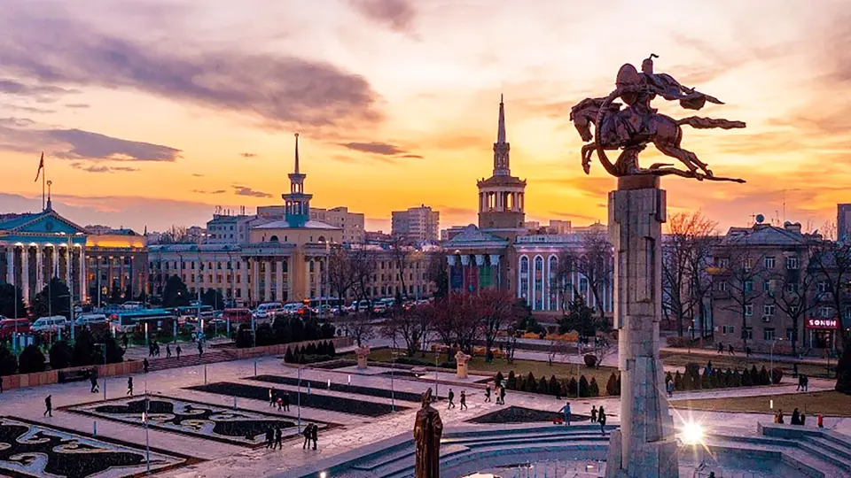 Ala-Too Square in Bishkek at sunset