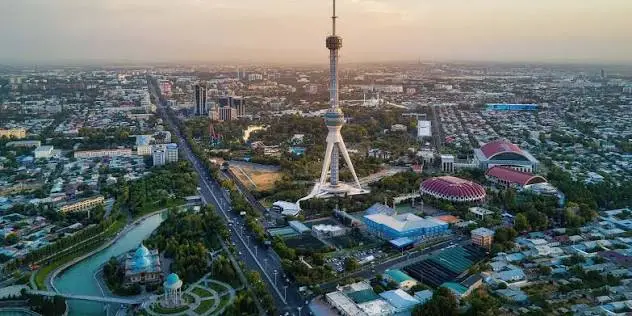 Tashkent from above with the TV tower on the horizon